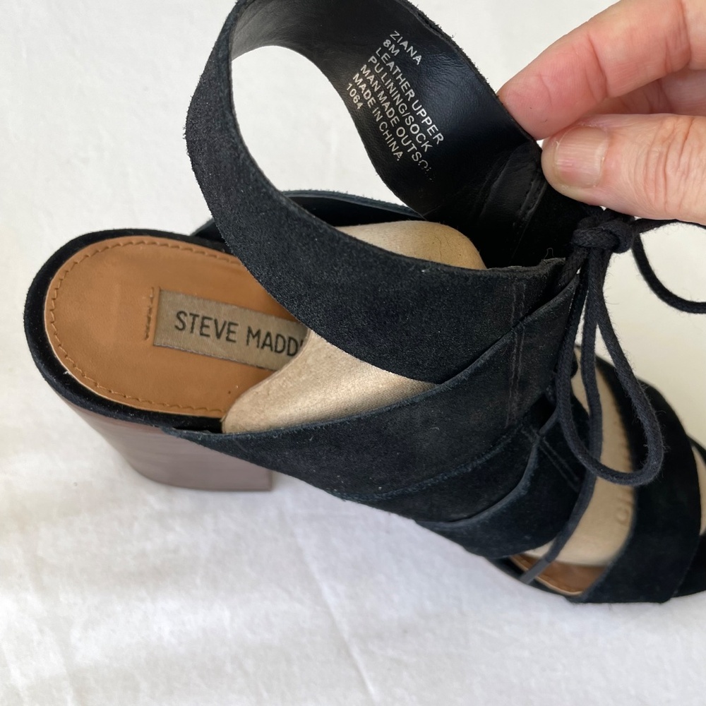 STEVE MADDEN Ziana Shoes Black Suede Block Heel Sandals EXC Sz 8M - Picture 9 of 13